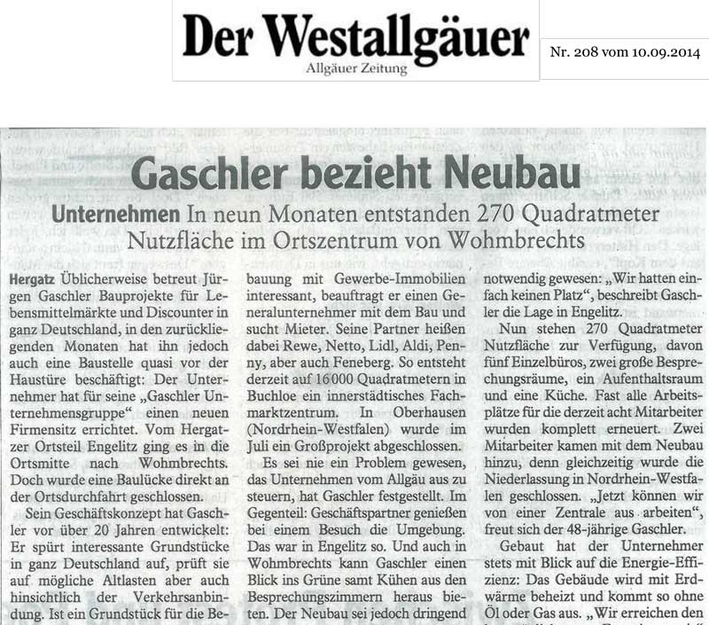 Der Westallgäuer - Gaschler bezieht Neubau